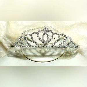 Crystal silver tone crown wedding prom flower girl